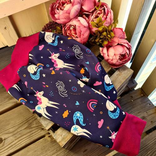 Softshellhose Einhorn  Matschose Buddlhose 74/80 Softshell Einhornpumphose blau rosa pink