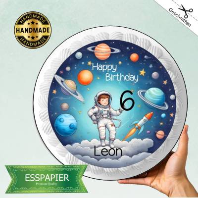 Tortenaufleger Kindergeburtstag Weltall Raumfahrer Astronaut Planeten Rakete Happy Birthday Esspapier esbar