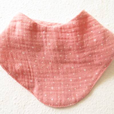 Musselin Wendehalstuch rosa mit Pünktchen – Sabbertuch Spucktuch Dreieckstuch Handgemacht