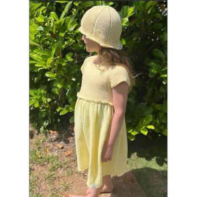 Musselinkleid Gr.116-122-128 Sommerkleid gelb kurzärmlig wadenlang ideal als Geschenk Einschulung