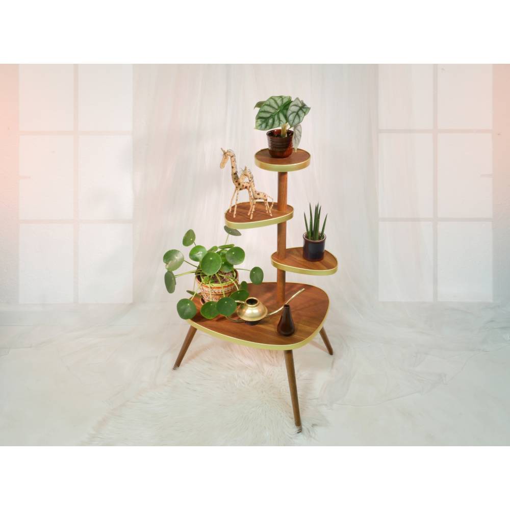 Blumenständer / Blumenbank / Blumentisch Pecan Nut – Design 60er Jahre
