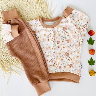 Pumphose + Sweater  Pastell-Blumen Waffeljersey Herbst