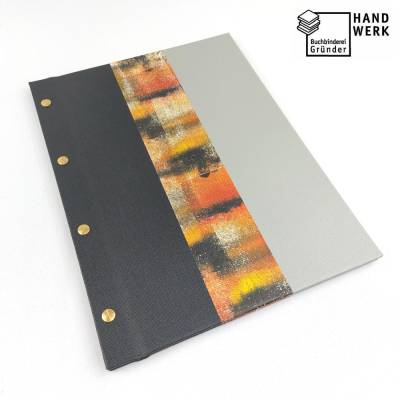 Mappe mit DIN A4 Prospektthüllen, grau schwarz, Buchschrauben, Trauerredenmappe