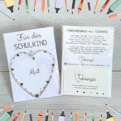 Mut für das Schulkind | Fensterschmuck mit Heilstein | Geschenke zur Einschulung | Glücksbringer Schultüte