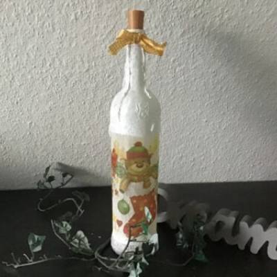 Leuchtflasche Weihnachten Dekoflasche upcycling  Unikat - Weihnachtsteddy