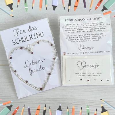 Lebensfreude für das Schulkind | Fensterdeko mit Granat | Geschenke zur Einschulung | Glücksbringer Schultüte