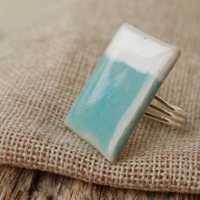 Statementringe aus Keramik in Türkis und Weiß - 2 Designs zur Auswahl