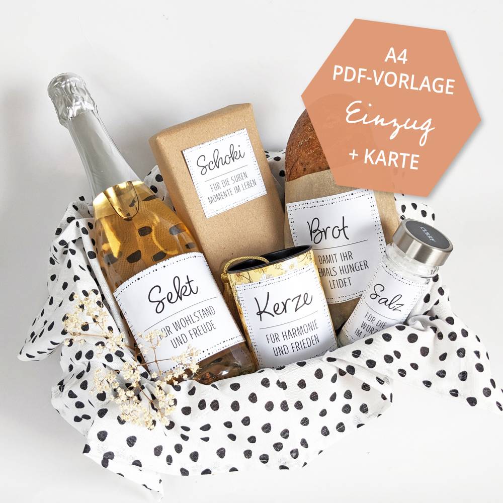 Einzugsgeschenk I | Einweihung | Richtfest | Umzug | Salz Brot Wein | Karte | Druckvorlage A4 | Datei | PDF Vorlage Bild 1