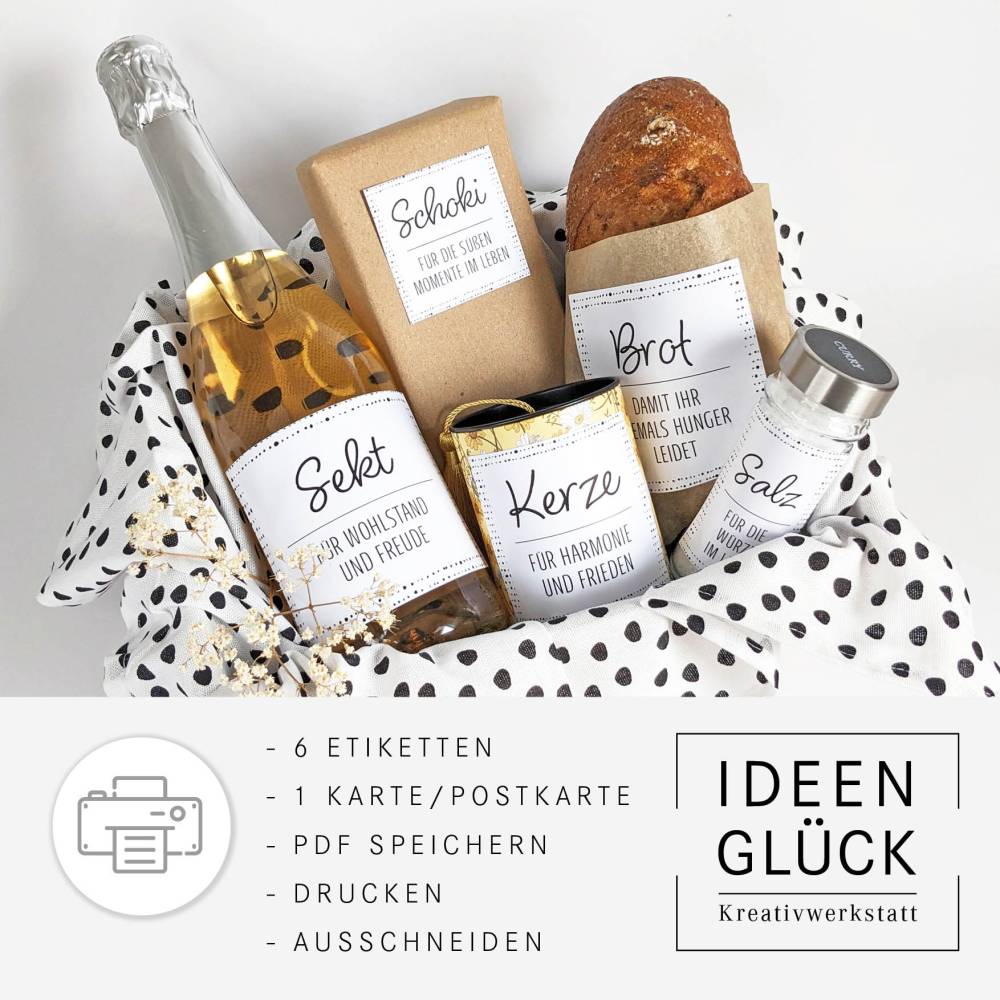 Einzugsgeschenk I | Einweihung | Richtfest | Umzug | Salz Brot Wein | Karte | Druckvorlage A4 | Datei | PDF Vorlage Bild 2