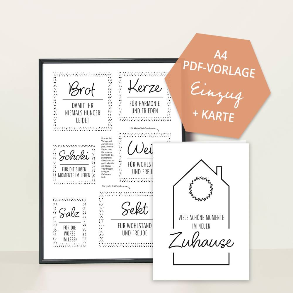 Einzugsgeschenk I | Einweihung | Richtfest | Umzug | Salz Brot Wein | Karte | Druckvorlage A4 | Datei | PDF Vorlage Bild 3