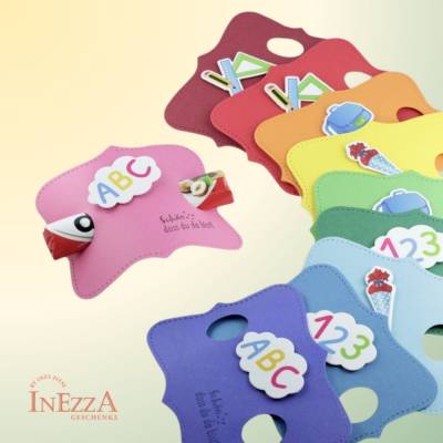 Tischkarten Einschulung Farbwahl Schulanfang Junge Mädchen Gastgeschenke Goodies Schulstart bunt
