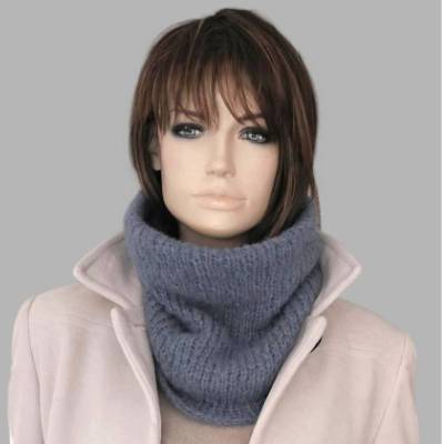 Schlauchschal, Alpaka, stahlblau, Halswärmer, gestrickt, Cowl, Snood 