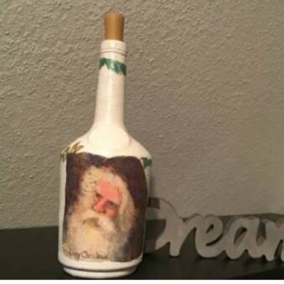 Leuchtflasche Weihnachten Dekoflasche upcycling  Unikat - Weihnachtsmann