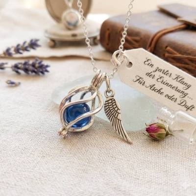 Engelrufer Sterling Silber mit Glasperle zum selber Füllen, Urnenschmuck