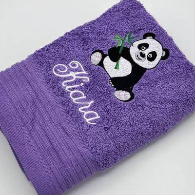 Handtuch ( 50 x 100 cm ) + Motiv Panda / Pandabär) + Name / Kinderhandtuch 