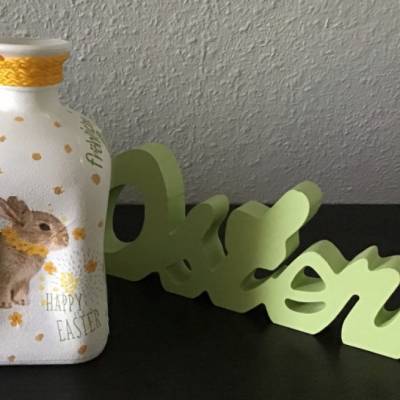 Leuchtflasche Ostern Dekoflasche upcycling  Unikat - Happy Easter Hase