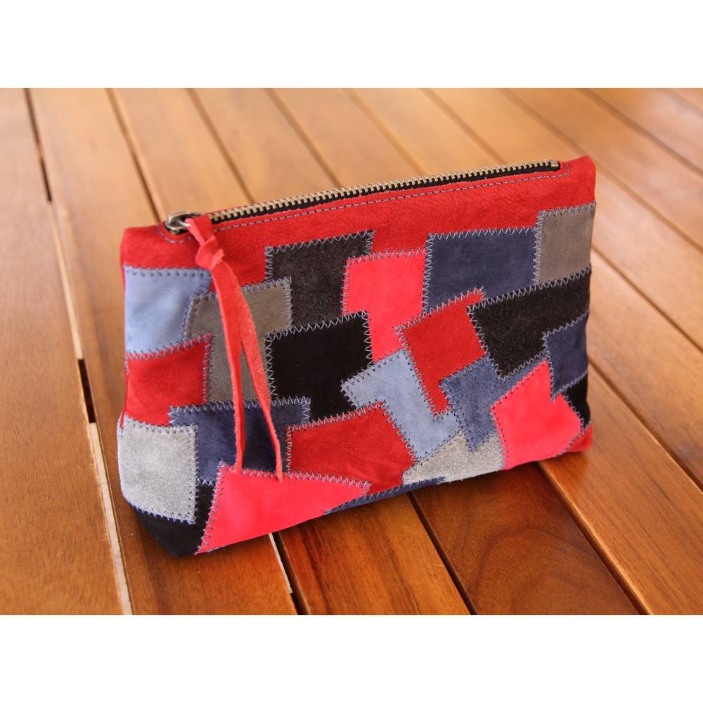 Kleine Tasche aus Leder in Patchwork, Kosmetiktasche, Schminktasche, Stiftetasche, Aufbewahrung, Handtasche Bild 1