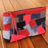 Kleine Tasche aus Leder in Patchwork, Kosmetiktasche, Schminktasche, Stiftetasche, Aufbewahrung, Handtasche