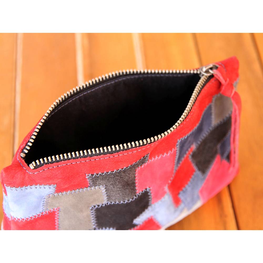 Kleine Tasche aus Leder in Patchwork, Kosmetiktasche, Schminktasche, Stiftetasche, Aufbewahrung, Handtasche Bild 3