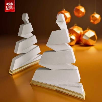Weihnachtsbaum Deko aus Beton und Holz, handgefertigt, für Tisch, Kommode und Fensterbank, 27 x 21,5 x 2,8 cm