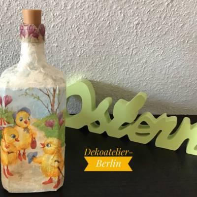 Leuchtflasche Ostern Dekoflasche upcycling  Unikat - Osterküken