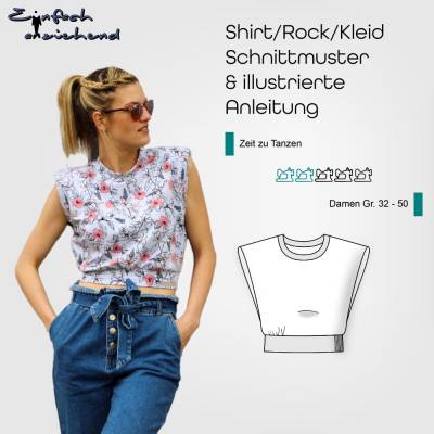 PDF Schnittmuster Damen Kleid | Rock | Shirt in den Größen 32-50 auf deutsch mit Schulterpolster, 80s Style, mehrlagig