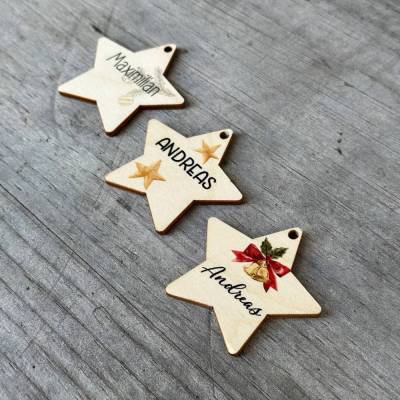 Geschenkanhänger "Stern" mit deinem Wunschnamen und ausgewähltem Motiv personalisiert