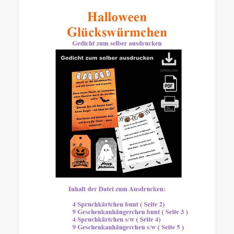 PDF HALLOWEEN Gedicht für Glückswürmchen und Glücksbringer, Download Bild 6