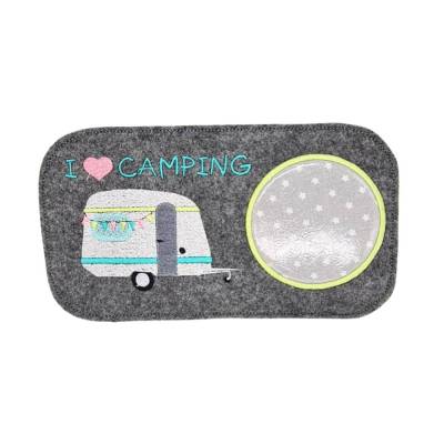 Stickdatei Mug Rug Wohnwagenanhänger – ITH Camping Tassenteppich für Stickmaschine