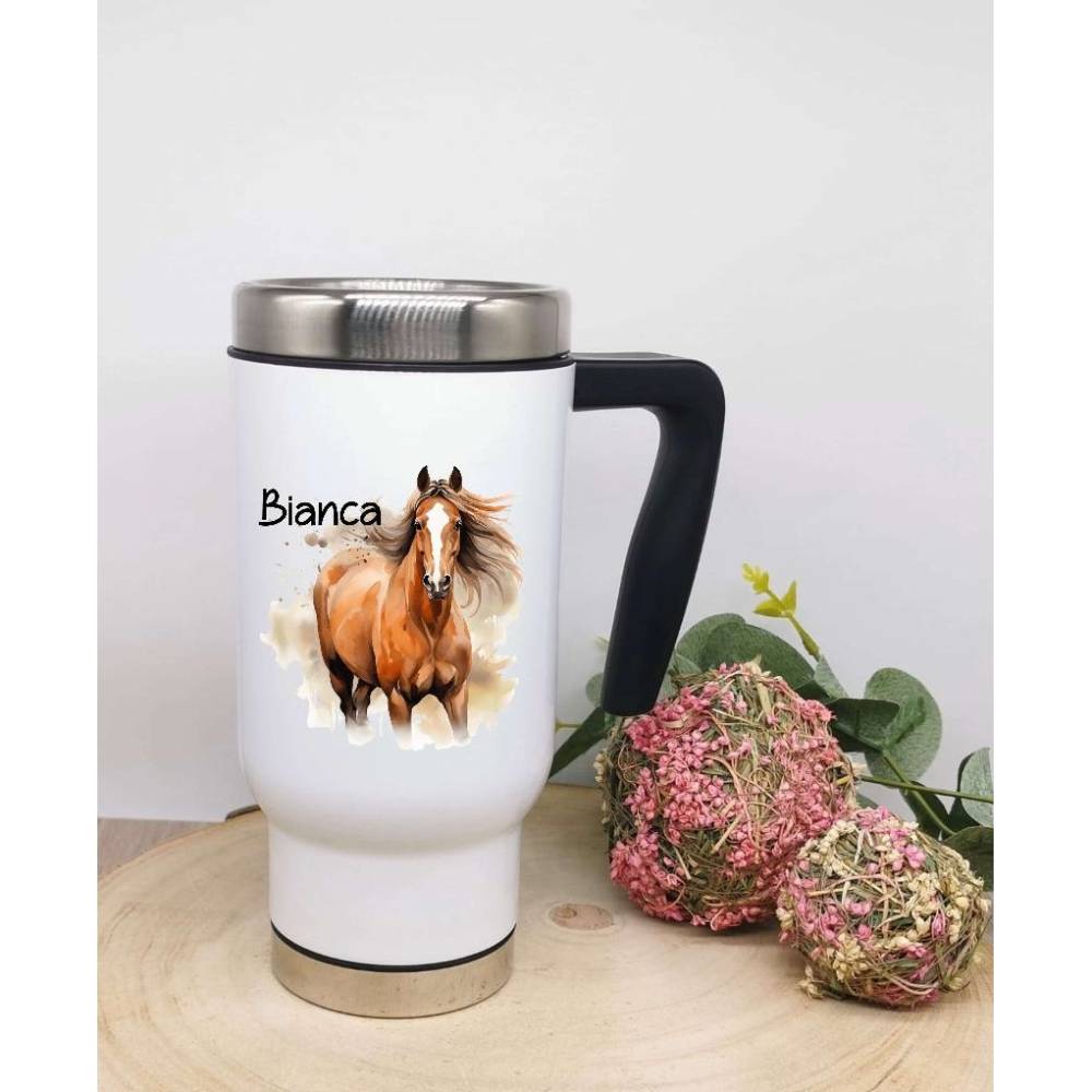 Thermobecher Kaffee to go Becher personalisiert mit Namen Pferd Mädchen