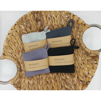 Handgestrickte Putzlappen & Waschlappen aus Baumwolle  im 2er Pack – Skandinavischer Stil, Spültuch & Seifen