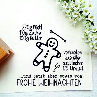 Stempel mit Stempeltext: "Kekse backen Anleitung ... und jetzt aber sowas von Frohe Weihnachten"