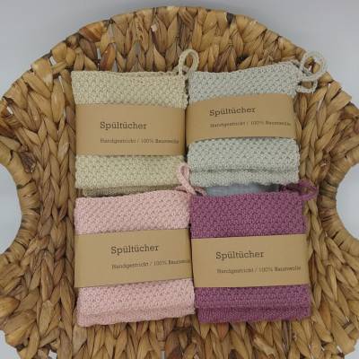 Handgestrickte Putzlappen & Waschlappen aus Baumwolle  im 2er Pack – Skandinavischer Stil, Spültuch & Seifen