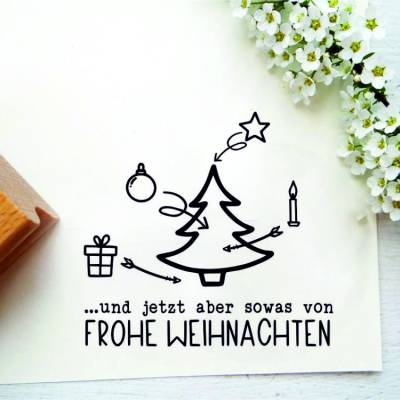 Stempel mit Stempeltext: "Tannenbaum Anleitung ... und jetzt aber sowas von Frohe Weihnachten"