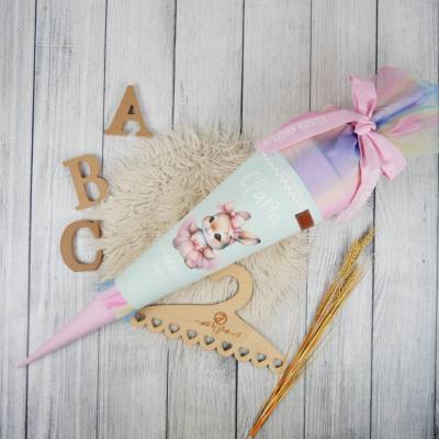 Schultüte Stoff Ballerina Hase Mint Rosa mit Tüll 70cm 85cm   *personalisierbar und mit Kisseninlet