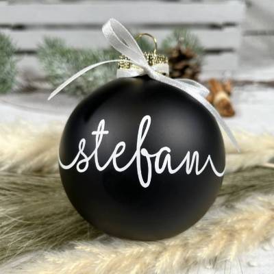 Christbaumkugeln / Weihnachtskugeln 8 cm personalisiert filigrane Kalligraphie Schrift
