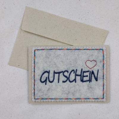 Wollfilz meets Graspapier - Grußkarte mit Herz " Gutschein"