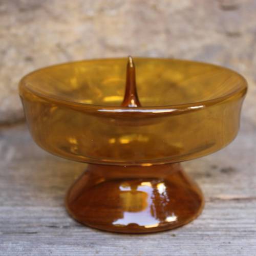 Kerzenständer Lauscha Lampengeblasen Bernstein Glas Pop Art Space Age mundgeblasen  70er Jahre Vintage DDR GDR