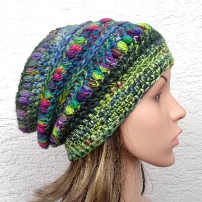 Dicke Merino Wollmütze gehäkelt aus handgesponnener Wolle Gr.M/55-56cm, Damen Wintermütze, Boho Häkelmütze, Beanie