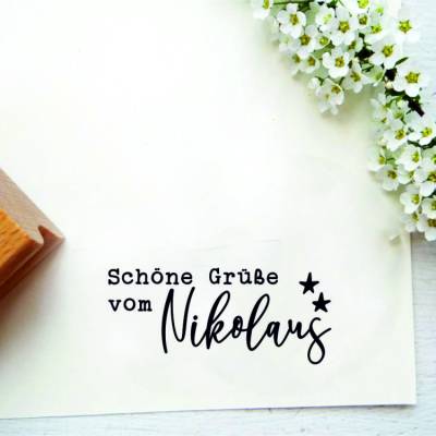 Stempel mit Stempeltext: "Schöne Grüße vom Nikolaus"