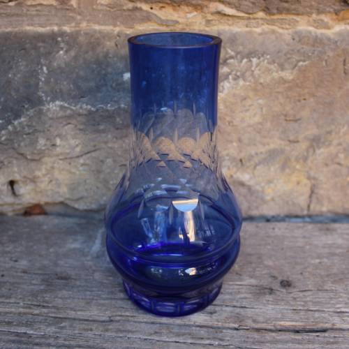 Überfangglas Vase 24 % Bleikristall kobaltblau geschliffen VEB Harzkristall Derenburg Handmade Midcentury 60er 70er Jahr