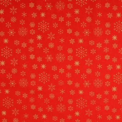 Weihnachtsstoff Baumwolle  Glitzerdruck  Schneeflocken rot/gold (1m/10,-€)