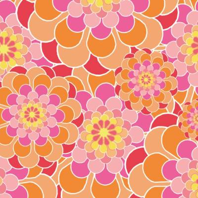 10 Postkarten Flower-Power, mit großen Retroblüten in Rosa/Pink/Orange 