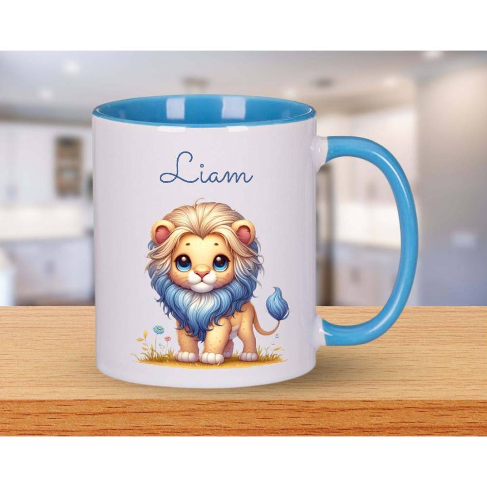 Tasse personalisiert mit Namen Löwe Junge Geschenk Kinder Geburtstag Keramik oder Emaille