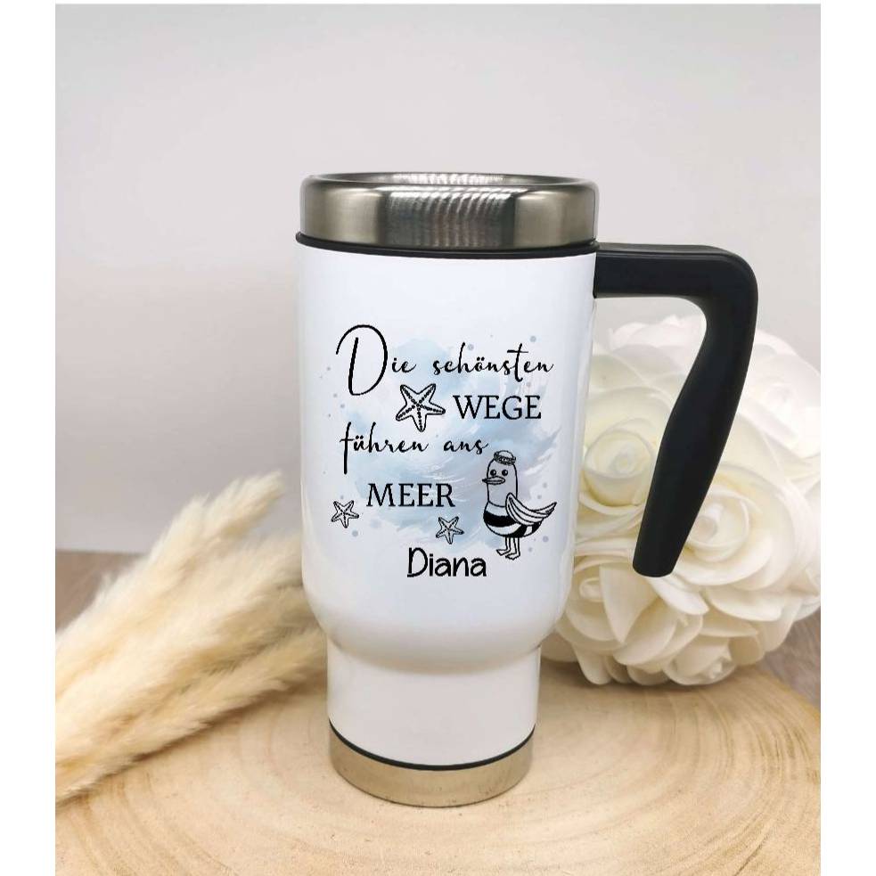 Thermobecher Kaffee to go Becher personalisiert Maritim Meer Edelstahl Reisebecher Auto