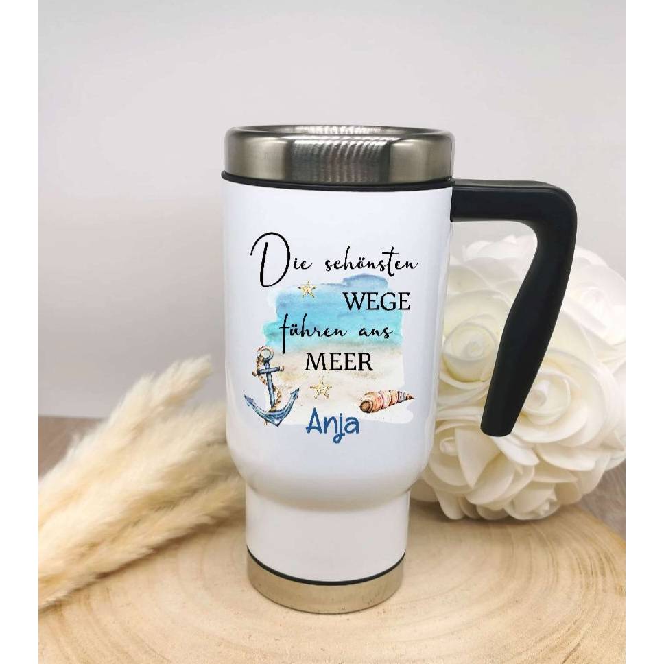 Thermobecher Kaffee to go Becher personalisiert Maritim Meer Edelstahl Reisebecher Auto