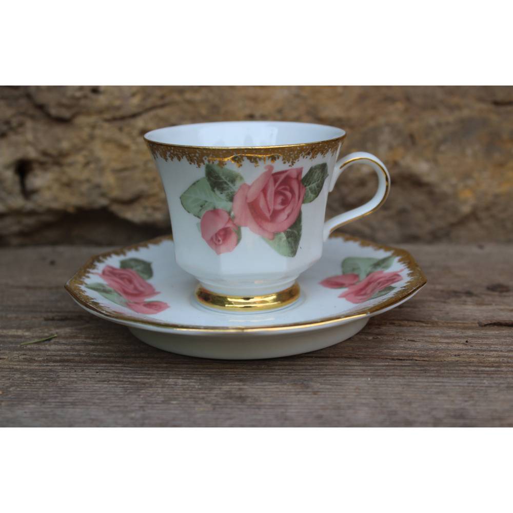 kleine Kaffeetasse mit Rosen Dekor / Vintage Mokkatasse Porzellan / Winterling Marktleuthen 90er Jahre