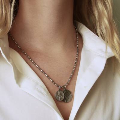 Kette Herz Madonna Edelstahl wasserfest Statement Perlenkette