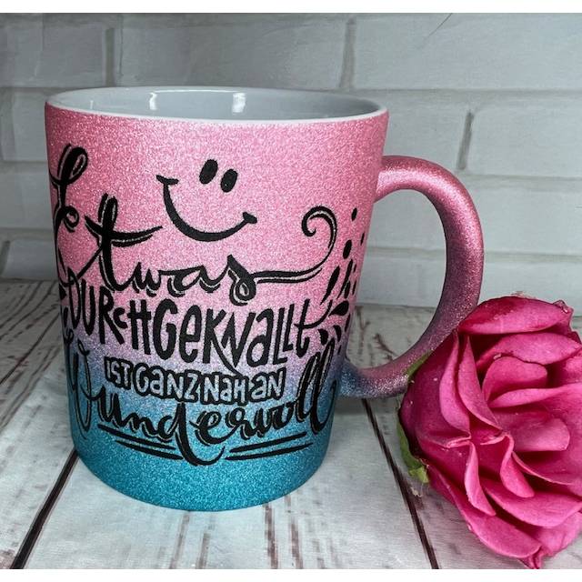 Sehr schöne bedruckte Glitzer Tasse, Becher, lustiger Spruch,Geschenk