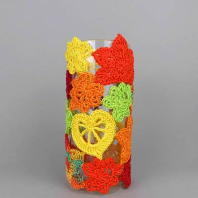 Häkelanleitung Herbst-Windlicht - einfach aus Wollresten